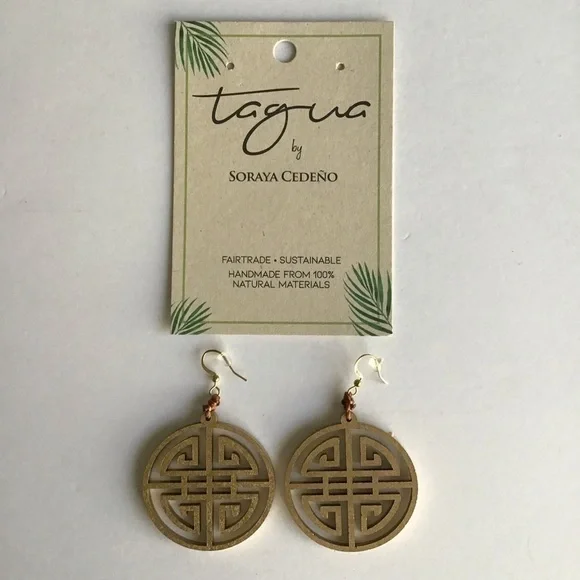 TAGUA Nut Medallion Earrings Asian-Style Matte Gold Open Work Lightweight NEW - Picture 13 of 15